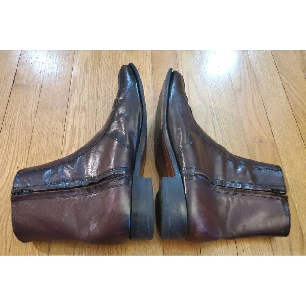 Florsheim Mens Burgundy Leather Side Zip Ankle Boots Square Toe 10.5 D 11087-05